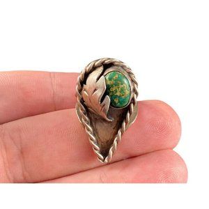 Native American Navajo Sterling Silver & Turquoise Ring Floral Leaf Size 6